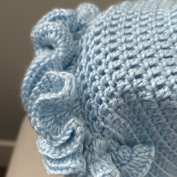 Crochet Ruffle Edge Hat Toque Light Blue - Picture 3 of 5